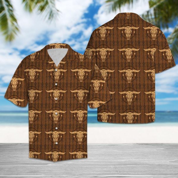Bull Skull Western Cowboy Hawaiian Shirt For Men Hawaiian Shirt