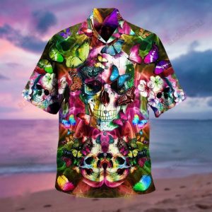 Butterfly Skull All Over In Hawaiian Shirt
