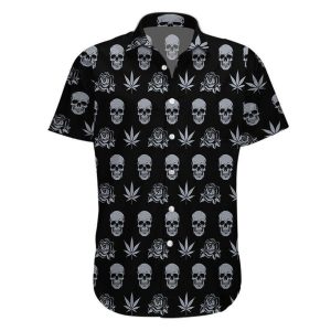 Buy Hawaiian Shirts Black Weed Rose And Skull-1