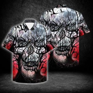 Buy Skull Branches Hollow Night 3d All Over Hawaiian Shirt-1