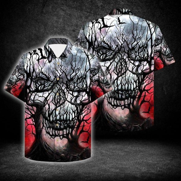 Buy Skull Branches Hollow Night 3d All Over Hawaiian Shirt-1