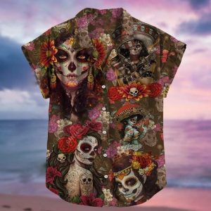 Calavera Sugar Skull Lady Unisex Hawaiian Aloha Shirt