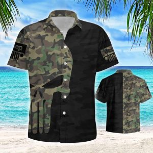 Camo Jeep Skull Black Unisex Hawaiian Shirts