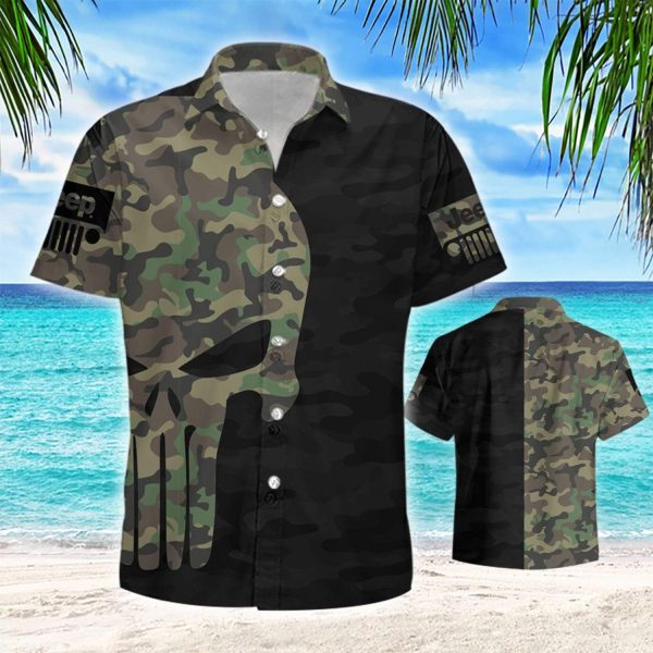 Camo Jeep Skull Black Unisex Hawaiian Shirts