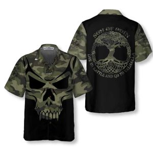 Camouflage Skull Viking Hawaiian Shirt Son Of Odin Viking Shirt