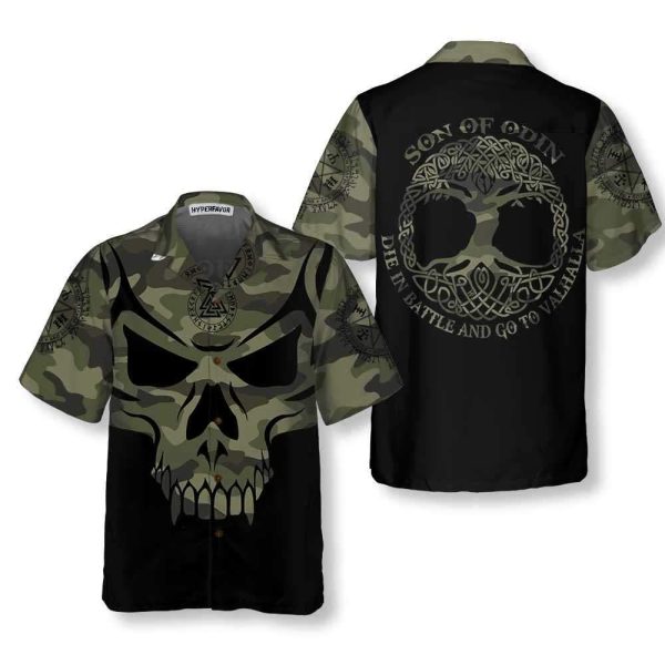 Camouflage Skull Viking Hawaiian Shirt Son Of Odin Viking Shirt