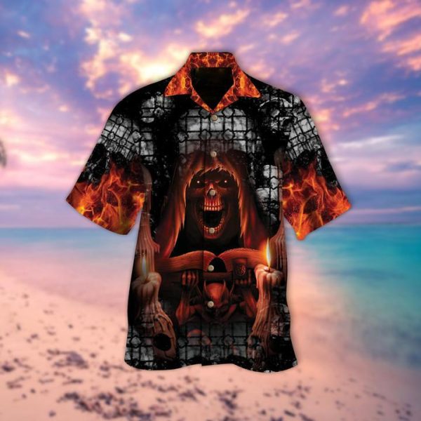 Candle Fire Skull Halloween Hawaiian Shirt For Men Women Adult