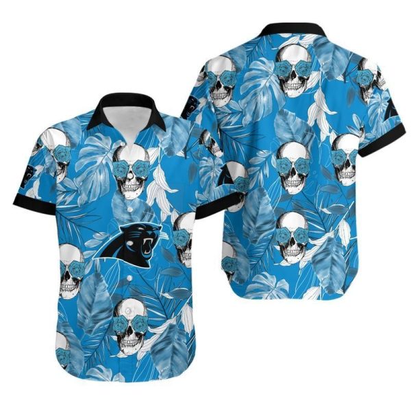 Carolina Panthers Coconut Leaves And Skulls Hawaiian Shirt For Fans-1