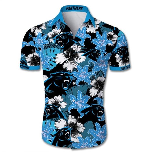 Carolina Panthers Hawaiian shirt Tropical Flower Short Sleeve