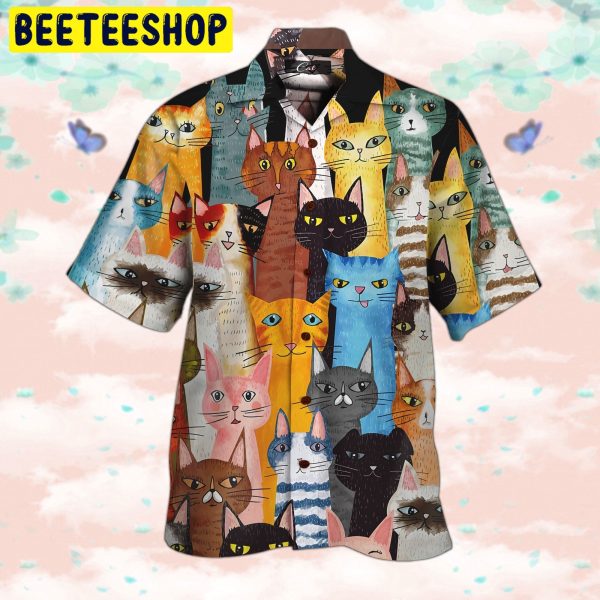 Cat Colorful 3d All Over Printed Trending Hawaiian Shirt-1