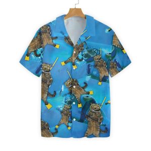Cat Diver 3d All Over Printed Hawaiian Shirt