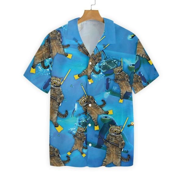 Cat Diver 3d All Over Printed Hawaiian Shirt