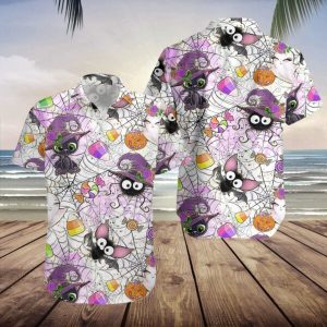 Cat Halloween Skull Pumpkin Hawaiian Shirt