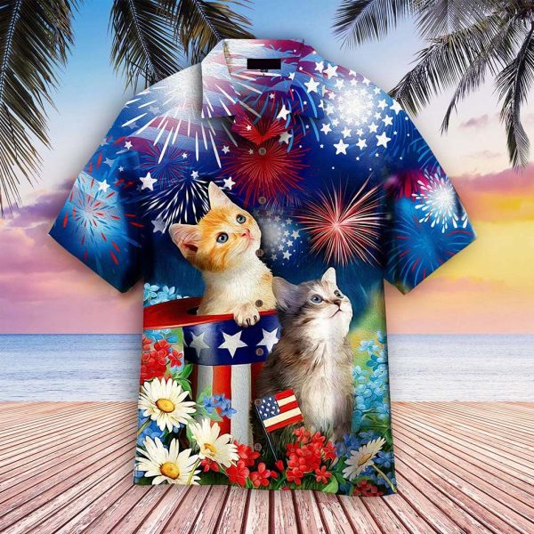 Cat Happy 4th Of July Hawaiian Shirt For Men Women