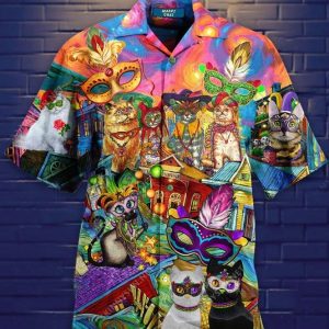 Cats Mardi Gras Fat Tuesday Carnival Hawaiian Shirt