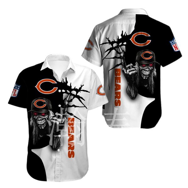 Chicago Bears button-up shirt Iron Maiden gift for Halloween