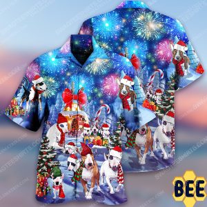 Christmas Holiday And Bull Terrier Dog Full Print Trending Hawaiian Shirt-1