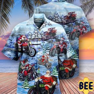 Christmas Holiday And Santa Biker Full Print Trending Hawaiian Shirt-1