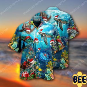 Christmas Holiday And Sea Turtle Full Print Trending Hawaiian Shirt-1