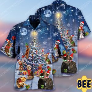 Christmas Holiday Cats Lover Full Print Trending Hawaiian Shirt-1