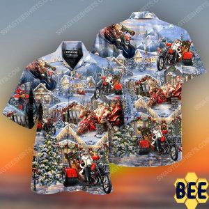 Christmas Holiday Santa Riding Motor Full Print Trending Hawaiian Shirt-1