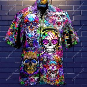 Colorful Evil Skull Aloha Hawaiian Shirt Colorful Short Sleeve Summer Beach Casual Shirt