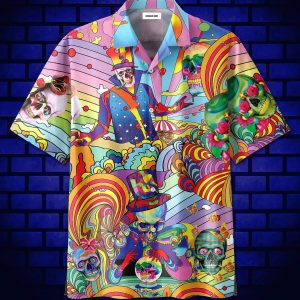 Colorful Hippie Skull Groovy Unisex Hawaiian Shirt