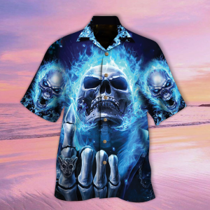 Cool Blue Fire Skull 3d Printed Hawaiian Shirt