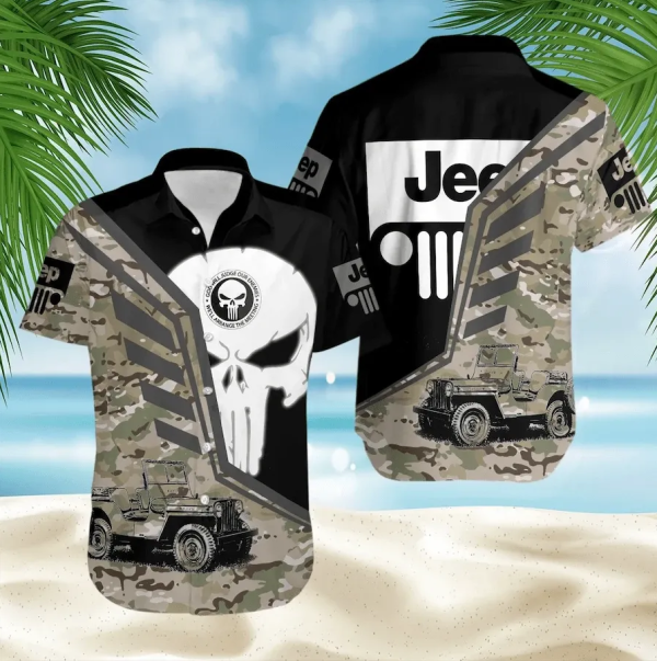 Cool Jeep Skull Camo Pattern Unisex Hawaiian Shirts