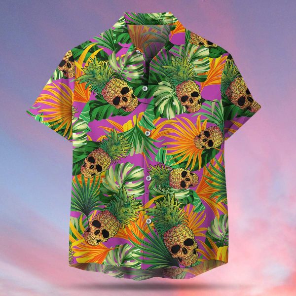 Cool Pineapple Skull Green Tropical Unisex Hawaiian Shirt