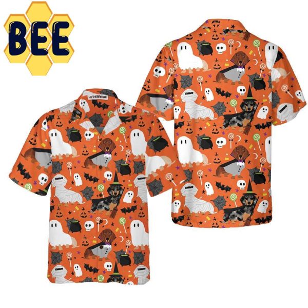 Cute Dachshunds On Halloween Hawaiian Shirt-1