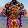 Danger Colorful Flaming Skull Unisex Hawaiian Shirts