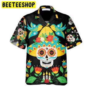 Day Of Dead Sugar Skull And Guitar Trending Hawaiian Shirt-1