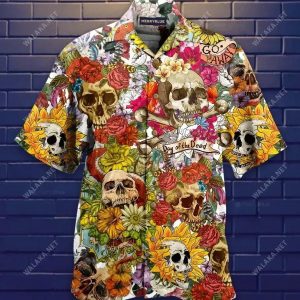 Day Of The Dead Flower Skull Aloha Hawaiian Shirt