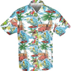 Dinosaur Surfing Tropical Hawaiian Shirt-1