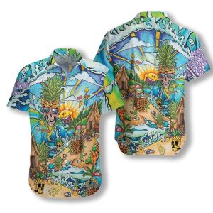 Discover Cool Pineapple Skull On The Beach Hawaiian Shirts V-1