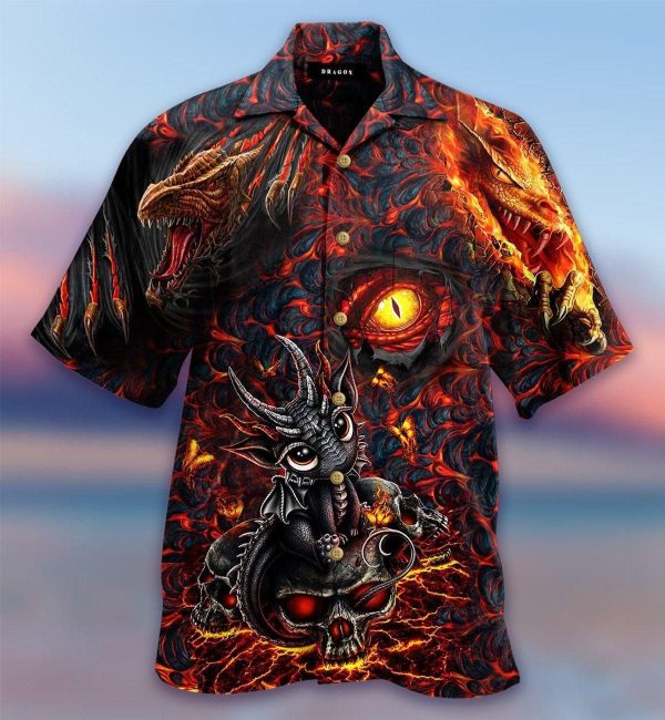 Dragon Skull Lava Aloha Hawaiian Shirt