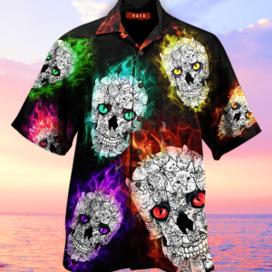 Eddora™ Glowing Cat Skull Hawaiian Shirt
