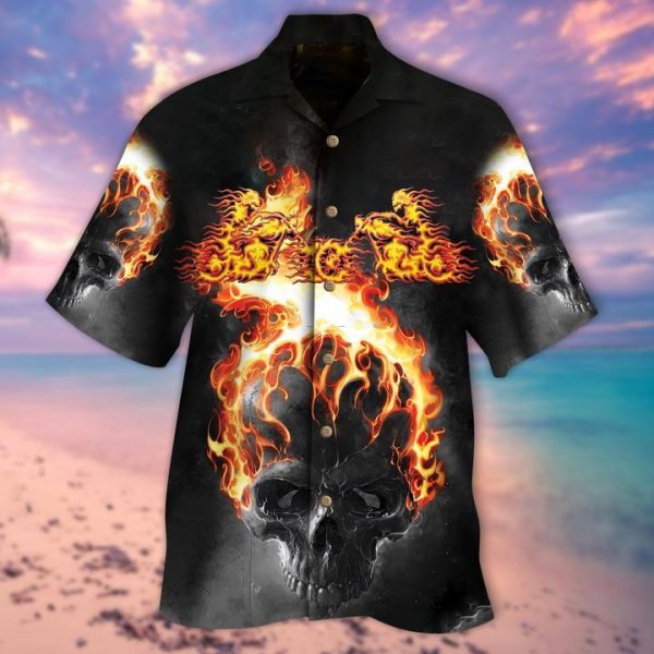 Fire Skull Halloween Hawaiian Shirt For Men Women Adult
