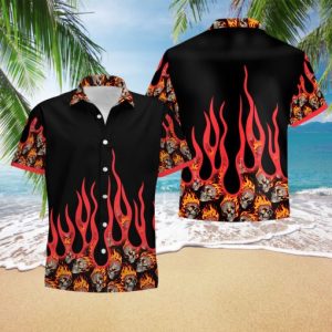 Fire Skull Pattern Flame Hawaiian Shirt – Gift For Skull Lover