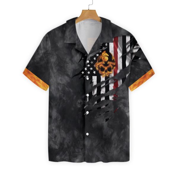 Firefighter Golden Skull And Ripped American Flag Firefighter Hawaiian Shirt