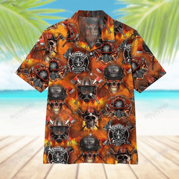 Firefighter Skull 3d Hawaiian Shirt Hawaiian Shirt For Men Hawaiian Shirt F