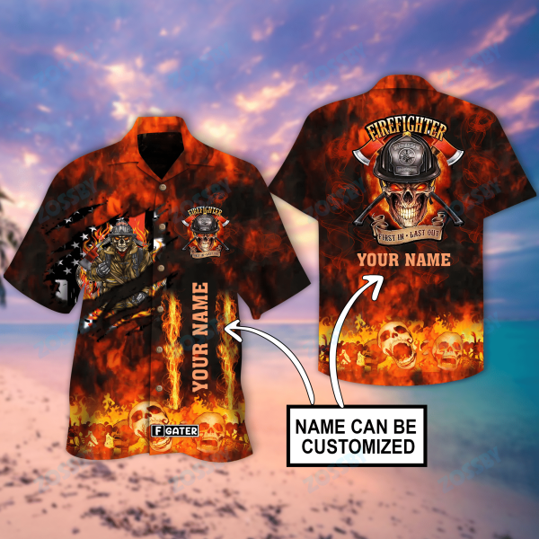 Firefighter Skull And Flag Custom Hawaiian Shirt