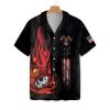 Firefighter Skull Flame Black American Flag Hawaiian Shirt