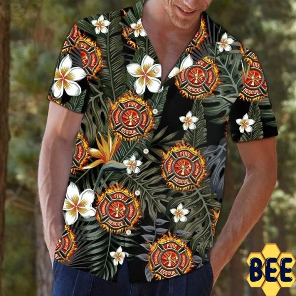 Firefighter Tropical Tropical Flower Trending Hawaiian Shirt-1