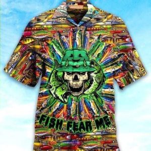 Fishing Hawaiian Shirt Fish Fear Me Skull Colorful Hawaii Aloha Shirt