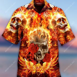 Flaming Rose Skull Aloha Hawaiian Shirt
