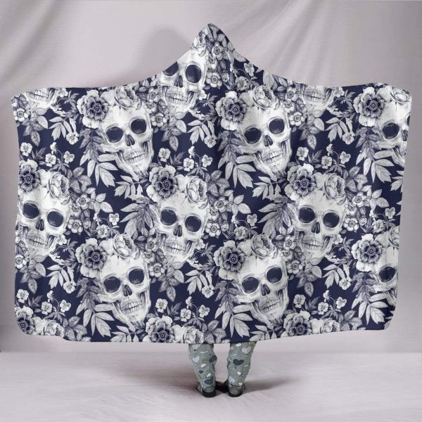 Floral Skull Aloha Hawaiian Aloha Shirts Hooded Blanket Hl-1