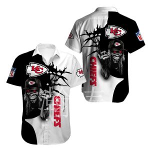 Kansas City Chiefs button-up shirt Iron Maiden gift for Halloween