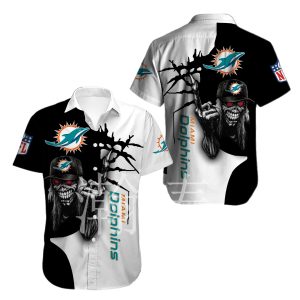 Miami Dolphins button-up shirt Iron Maiden gift for Halloween